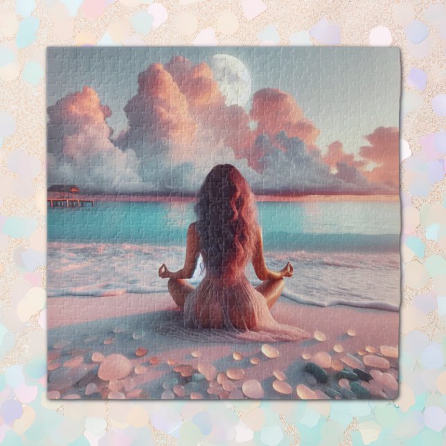 Beautiful Woman Meditating on Beach Blank Jigsaw Puzzle (Creator Uploaded)