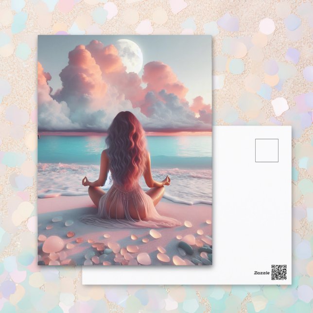Beautiful Woman Meditating on Beach Blank Postcard (Creator Uploaded)