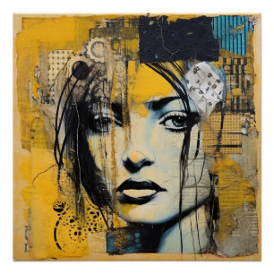 Beautiful Woman Mixed Media Art Poster