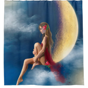 beautiful woman night fairy on moon shower curtain