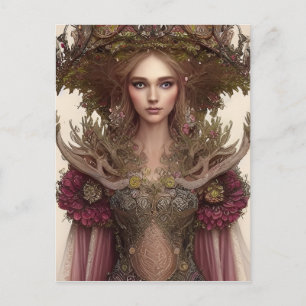 Beautiful Woman of Forest Plants and Flowers  Postcard