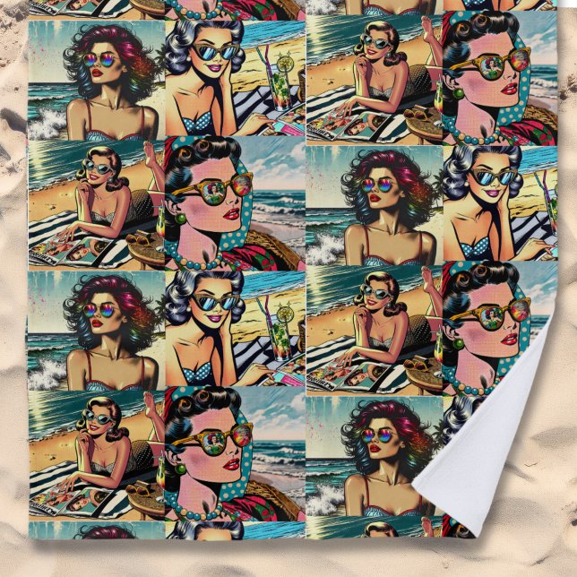 Beautiful Woman on Beach Comic Book Pop Art Beach Towel (Creator Uploaded)