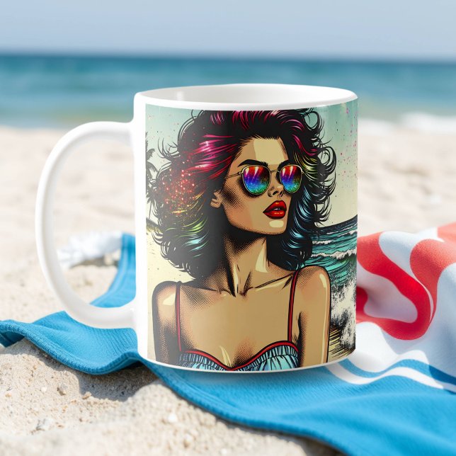 Beautiful Woman on Beach Comic Book Pop Art Coffee Mug (Creator Uploaded)