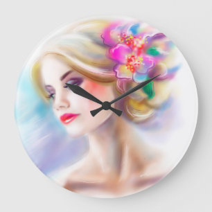 beautiful woman portrait fashion illustration large clock