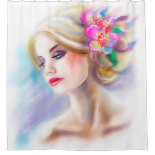 beautiful woman portrait fashion illustration shower curtain