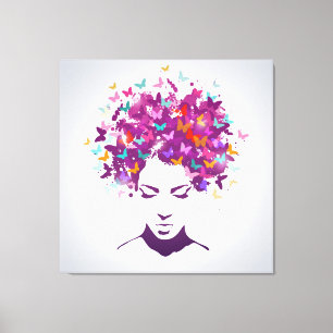 Beautiful woman portrait with butterfly hair canvas print