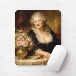 Beautiful Woman Posed with Rose Bouquet Mouse Pad