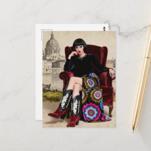Beautiful Woman Sits in a Red Chair Postcard