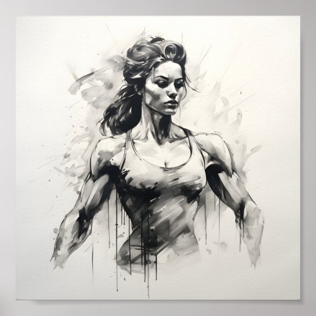 Beautiful Woman Sketch Of Female Bodybuilder  Poster (Front)