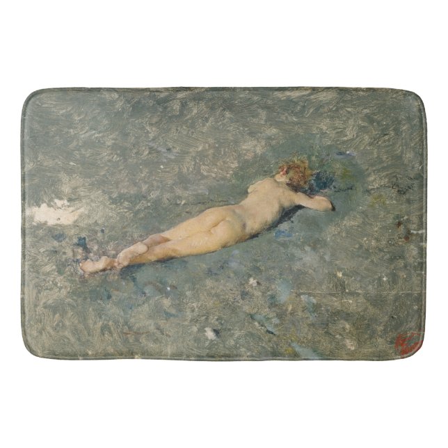 Beautiful Woman Sunbathing on the Beach Bath Mat (Front)