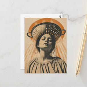 beautiful woman with a colander hat postcard