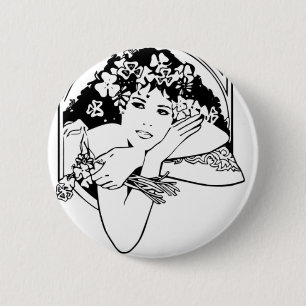 Beautiful Woman with Clovers & Shamrocks - 6 Cm Round Badge