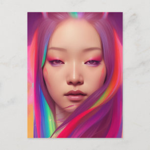 Beautiful Woman With Colourful Hair Postcard