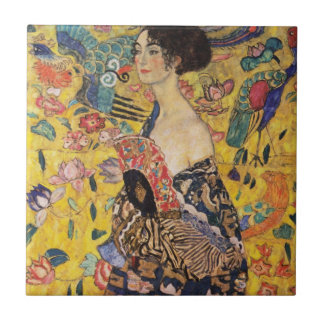 Beautiful Woman with Fan by Klimt Tile
