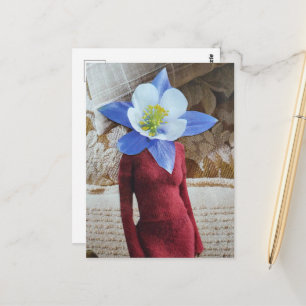 Beautiful Woman With Flower Head Collage Postcard