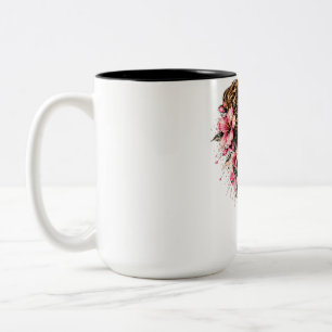 Beautiful Woman with Flowers – Elegant Floral Art Two-Tone Coffee Mug
