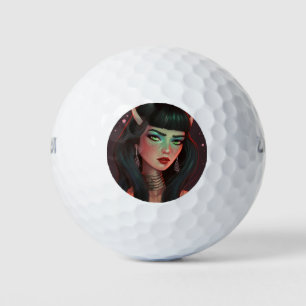 Beautiful Woman with Horns and Red Lipstick Golf Balls