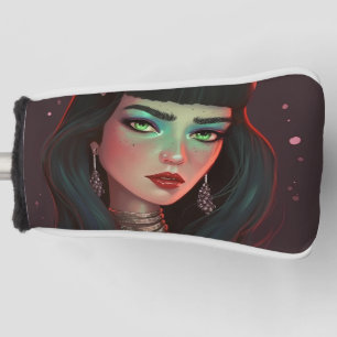 Beautiful Woman with Horns and Red Lipstick Golf Head Cover