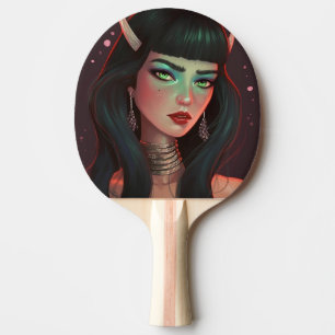 Beautiful Woman with Horns and Red Lipstick Ping Pong Paddle