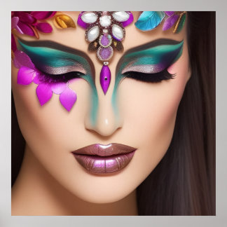Beautiful Woman with Jewelled Face Makeup Poster