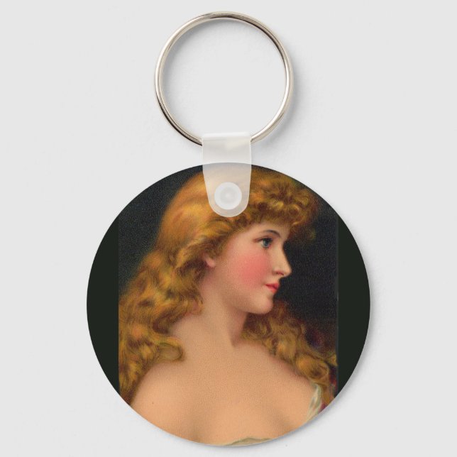 beautiful woman with long hair key ring (Front)