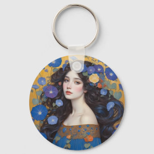 Beautiful Woman With Morning Glories  Key Ring