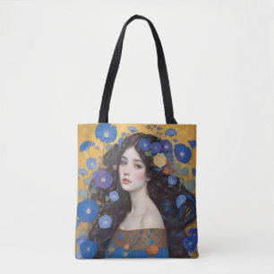 Beautiful Woman With Morning Glories Tote Bag