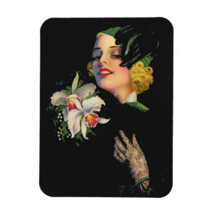 beautiful woman with orchids magnet