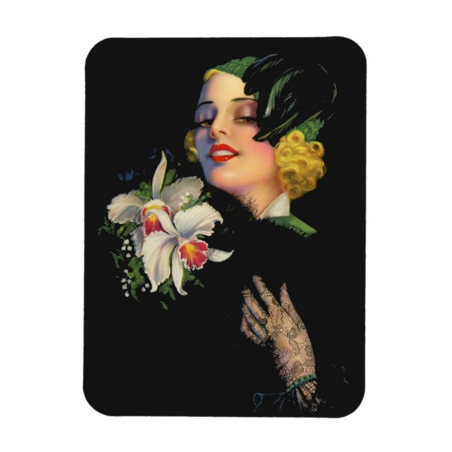 beautiful woman with orchids magnet (Vertical)