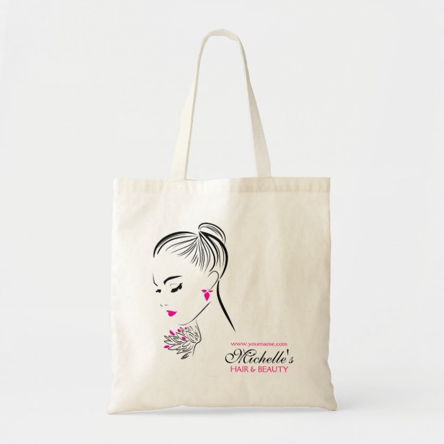 Beautiful woman with pink earrings branding tote bag (Front)