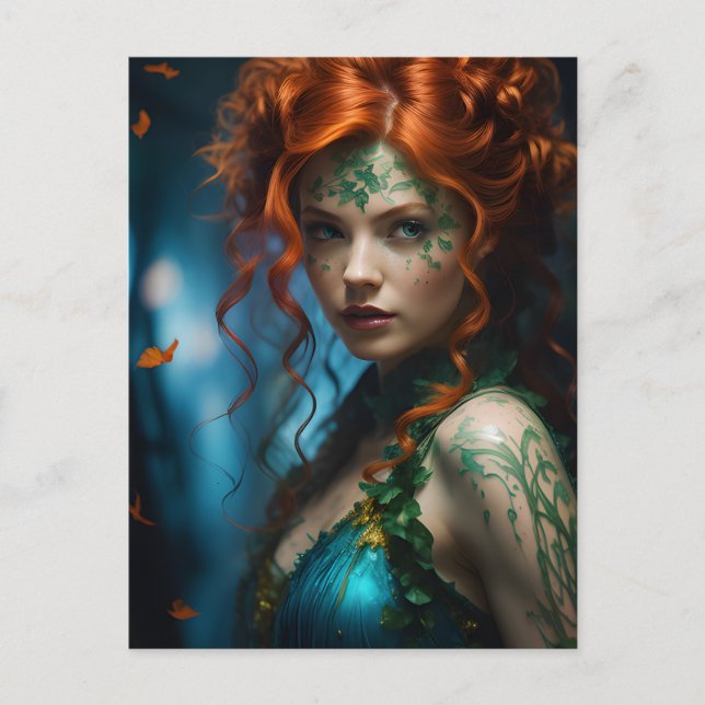 Beautiful Woman With Red Hair Ivy Tattoos Postcard (Front)