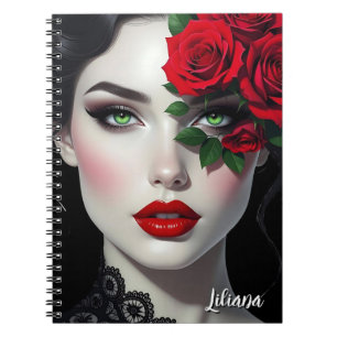Beautiful Woman with Red Rose Personalised Notebook