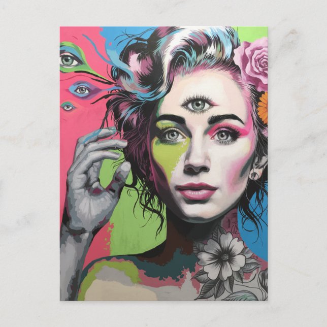 Beautiful Woman With Third Eye Postcard (Front)