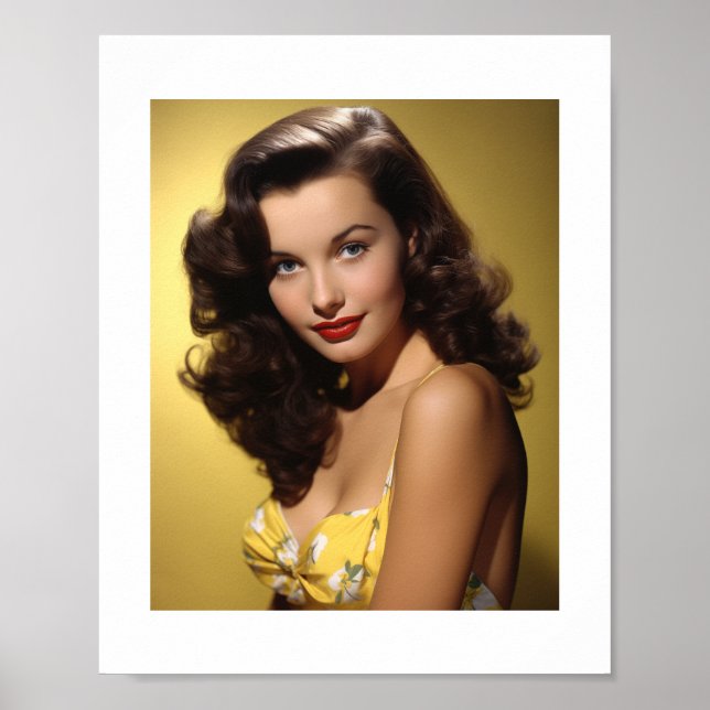 Beautiful Woman Yellow Vintage Pinup Girl Poster (Front)