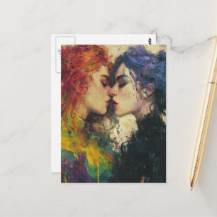 Beautiful Women in Love Kissing Postcard