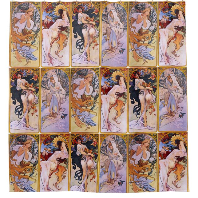 Beautiful women of Mucha Shower Curtain (Front)