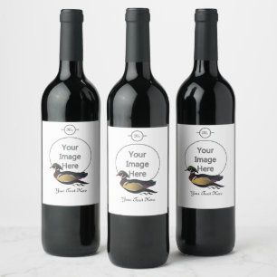 Beautiful Wood Duck Swimming Wine Label