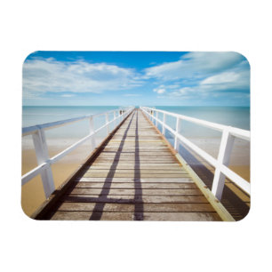 Beautiful Wood Pier, Ocean, Sand, Blue Sky Magnet