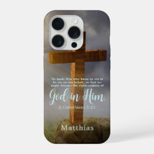 Beautiful Wooden Cross Scripture Personalised iPhone 15 Pro Case