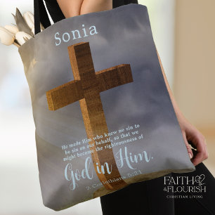 Beautiful Wooden Cross Scripture Personalised Tote Bag
