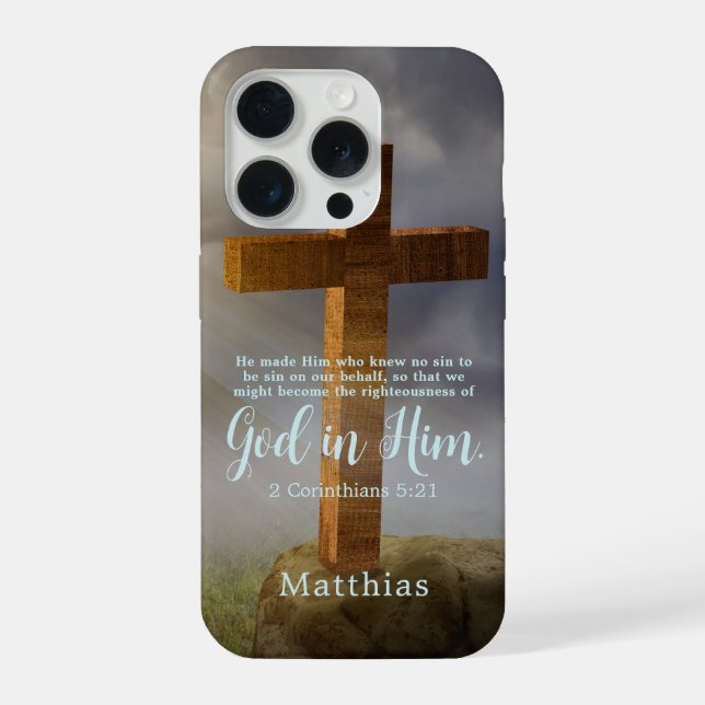 Beautiful Wooden Cross Scripture Personalized iPhone Case (Back)