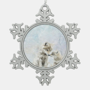 Beautiful Woodland Animals Coyotes  Snowflake Pewter Christmas Ornament