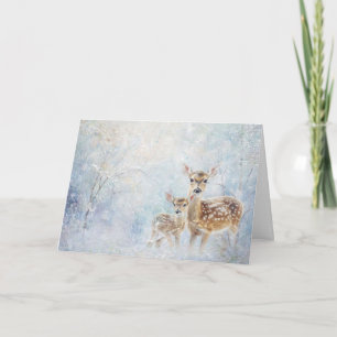 Beautiful Woodland Animals Deer In Snow Greeting Card