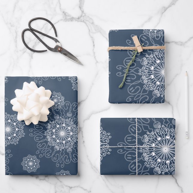 beautiful wrapping paper with snowflakes in winter (Front)