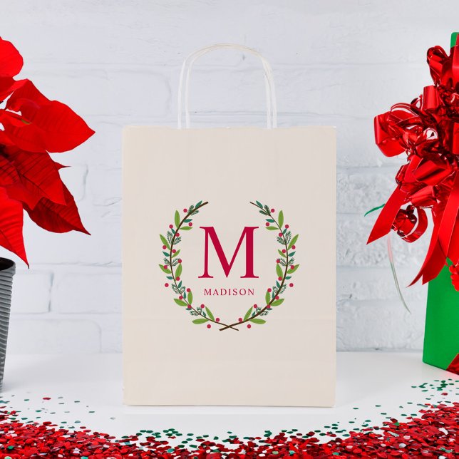 Beautiful Wreath Personalised Monogram Christmas Small Gift Bag (Creator Uploaded)