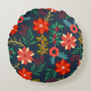 Beautiful Xmas Floral Round Pillow