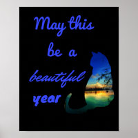 Beautiful year quote cat sunset beach black 