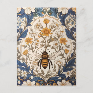 Beautiful Yellow and Blue Floral Vintage Bee Postcard