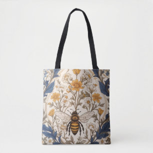 Beautiful Yellow and Blue Floral Vintage Bee Tote Bag