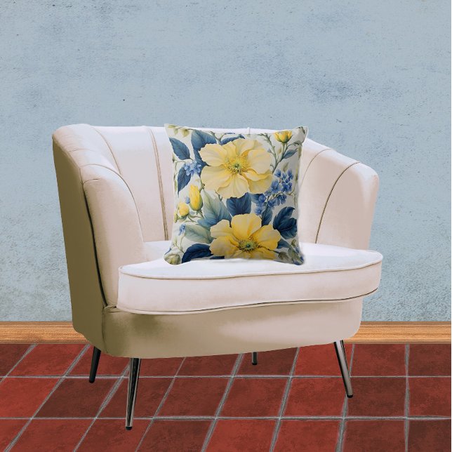 Beautiful Yellow and Blue Flowers Cushion (Creator Uploaded)